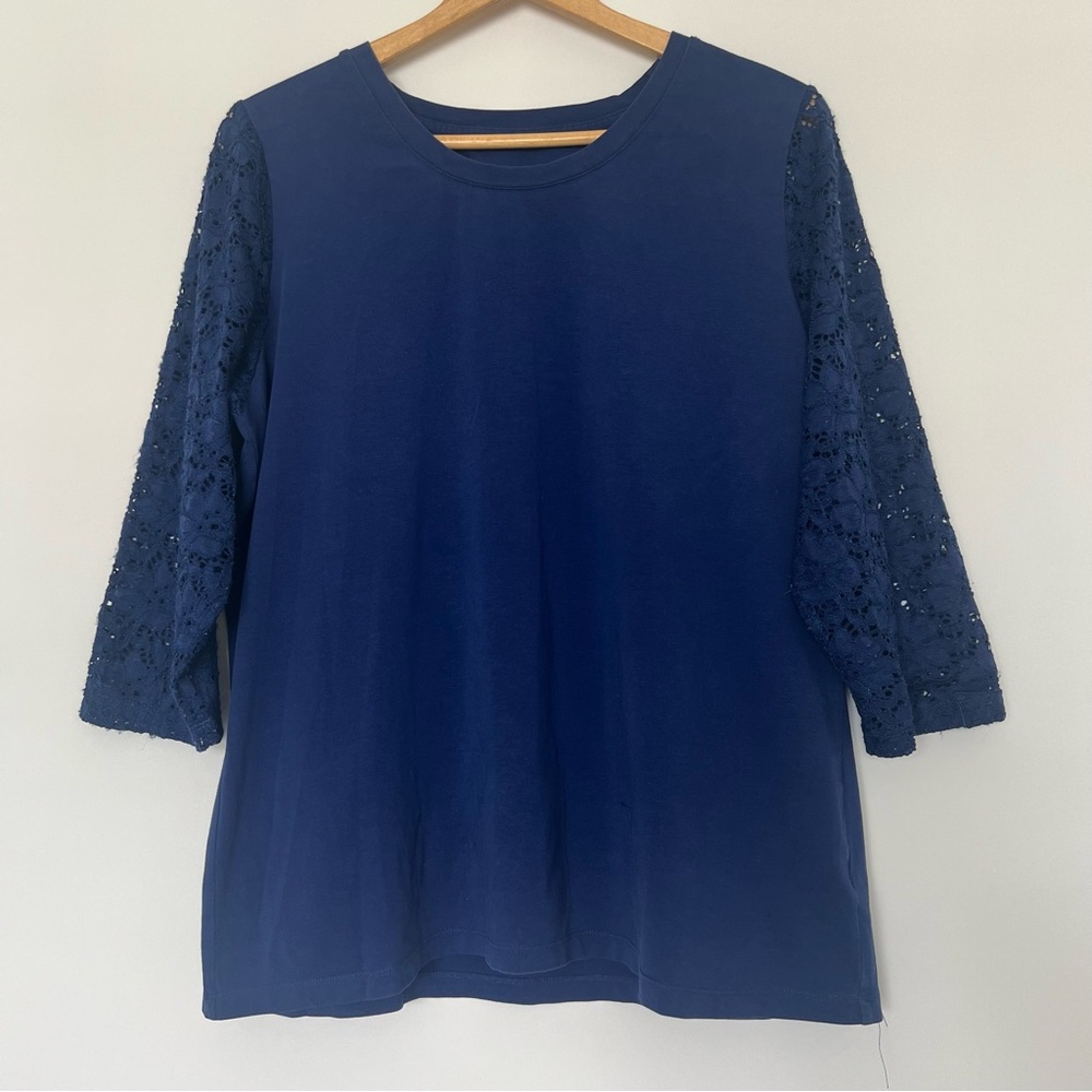 D&Co Blue Blouse with Lace Sleeves